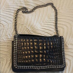 Zara Elegant Black Croc-Embossed Chain Shoulder Bag